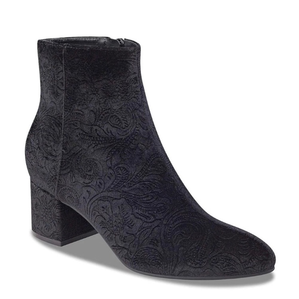 Black velvet floral detail Boot by Unisa